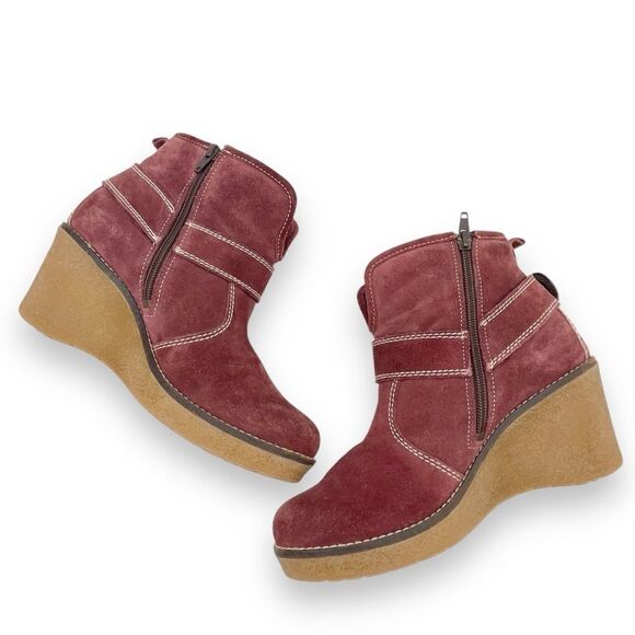 Josef Seibel Bootie Burgundy Suede Wedge Heel Comfort Boot Size 38 EU | 7-7.5 US - Picture 4 of 16